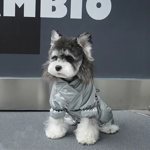 Dog Winter Padded Jumpsuit PU Waterproof Shiny Metallic Thick Warm Windproof Outdoor Full Body Snowsuit For Small Medium Dogs