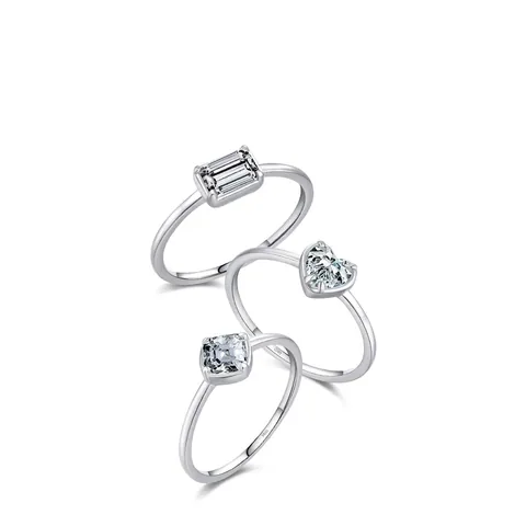 Anelli In Argento Sterling 925 Per Donna Zircone Chiaro Cuore Quadrato Taglio Smeraldo Gioielli Da Dito Minimalisti