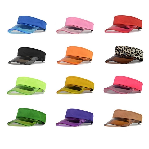 Women Summer Sun Visor Hat Transparent PVC Brim Adjustable Headband For Outdoor Sports Beach Tennis Candy Colors