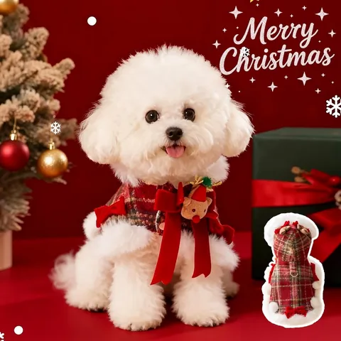 Mantella Scozzese Di Natale Per Animali Fodera In Pile Caldo Con Anello Per Guinzaglio Cappuccio Con Corna Di Renna Costume Da Festa Piccoli Cani Gatti