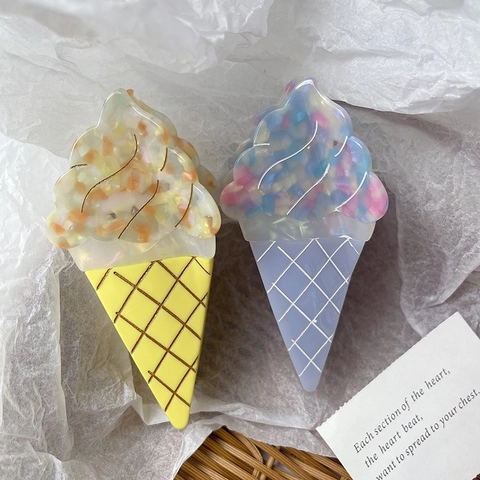 Pinza Para El Pelo De Helado De Acetato Dulce Forma De Cono Textura Mármol Accesorios Para El Cabello Kawaii Para Mujeres Niñas