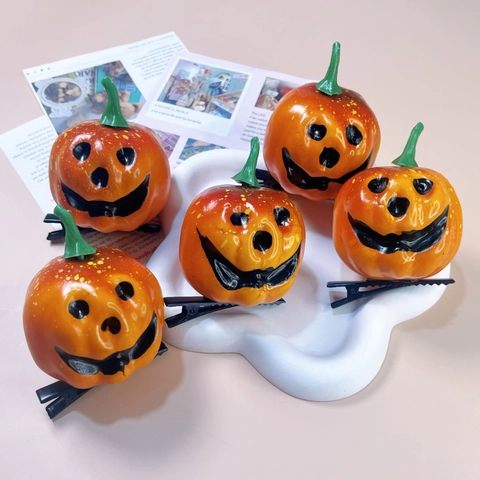 Halloween Kürbis Haarklammern Jack-O-Lantern Smiley Entenschnabel Clips Für Party Kostüm Zubehör Orange Harz Metall