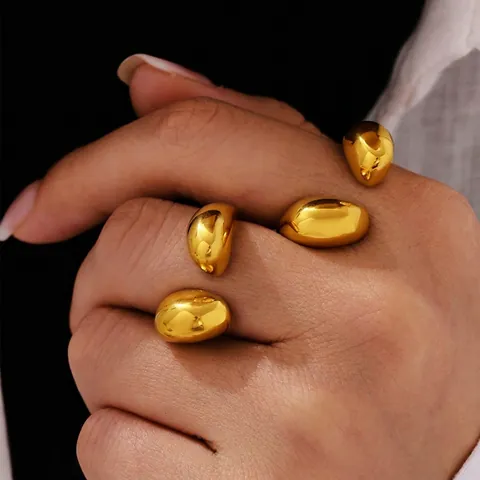 Bague Ouverte Goutte D'eau Acier Inoxydable Plaqué Or 18K Bijoux Géométriques Réglables Minimalistes Style Européen