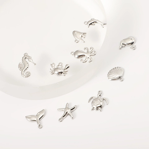 Ocean Sea Animal Charms 304 Stainless Steel Turtle Starfish Shell Whale Tail DIY Jewelry Making Accessories Polished
