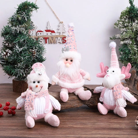 Bambola Di Peluche Di Natale Rosa Gnomo Pupazzo Di Neve Renna Maglia Tessuto Paillettes Ornamento Da Scrivania Decorazione Casa