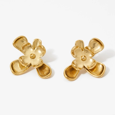 Irregular Flower Stud Earrings Stainless Steel Matte Textured Floral Design Hypoallergenic Waterproof Jewelry For Women