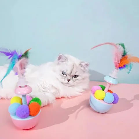 Giocattolo Interattivo Per Gatti Con Piume Colorate E Palline Di Peluche Plastica Per Alleviare La Noia