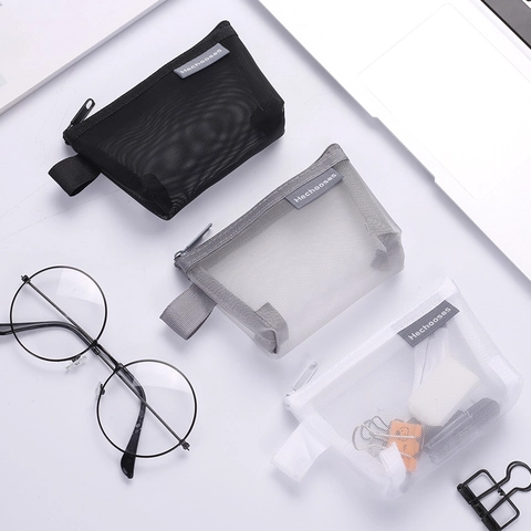 Mini Portamonete In Rete Triangolare Nylon Trasparente Borsa Portaoggetti Con Cerniera Astuccio Chiavi Carte Viaggio