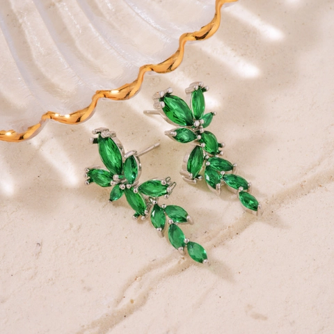 Fashion Flower Leaf Drop Earrings For Women Elegant Copper Inlaid Zirconia Dangle Earrings Shiny Marquise Cut Jewelry Gift