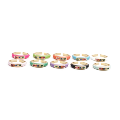 Verstellbarer Offener Ring Kupfer Vergoldet Bunte Emaille Regenbogen Zirkonia Modeschmuck Für Damen