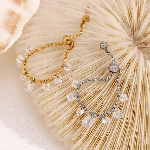 Anillo Ajustable Acero Inoxidable Chapado Oro 18K Colgantes Gota Agua Vidrio Facetado Deslizante Tendencia Mujeres