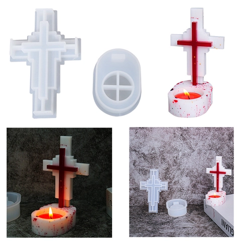 Cross Candle Holder Silicone Mold With Base Gothic Religious DIY Resin Casting Soap Making Decorative Tool Flexible Reusable