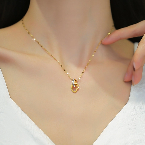 Gevlochten Hart En Cirkel Hanger Ketting Titanium Staal Zirkonia Love Gegraveerd Sieraden Voor Dames