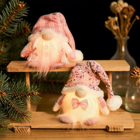 Gnomos De Navidad De Peluche LED Iluminados Lentejuelas Punto Rosa Blanco Tomte Sueco Para Decoración De Mesa Regalo De Navidad