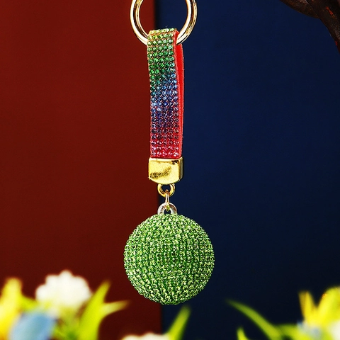 Sparkling Rhinestone Ball Keychain Glitter Strap Gold Metal Clasp Bag Pendant Car Key Ring Decoration Jewelry For Women