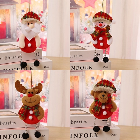 Weihnachtsanhänger Plüschstoff Hängende Beine Weihnachtsmann Schneemann Rentier Bär Karierter Hut Baumschmuck Geschenke