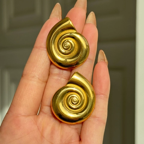 Vintage Spiral Conch Stud Earrings 18K Gold Plated Stainless Steel Highly Polished Retro Twisted Jewelry For Women