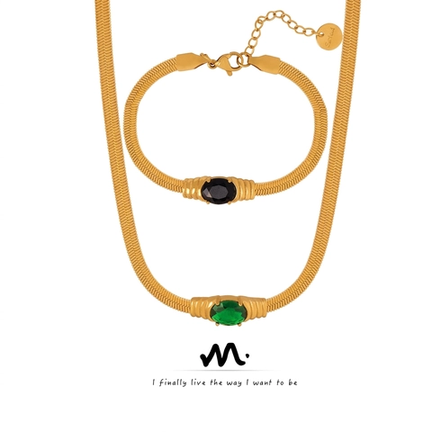 Set di Gioielli Geometrici Vintage in Acciaio al Titanio Pietra di Vetro Colorata Zirconia Catena a Osso di Serpente Per Donna