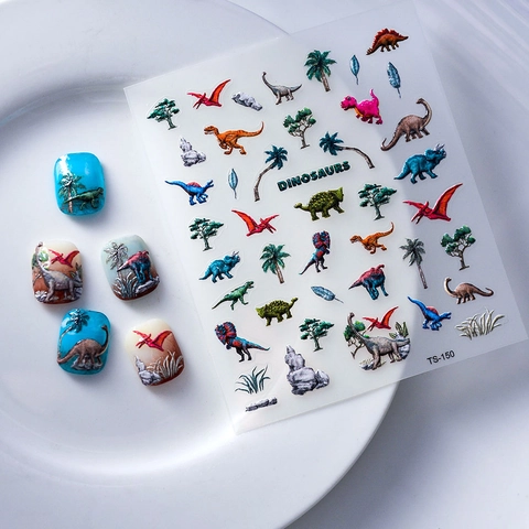 Adesivi Per Unghie In Rilievo 5D Motivo Dinosauro Cartone Animato Decalcomanie Autoadesive Impermeabili Per Manicure