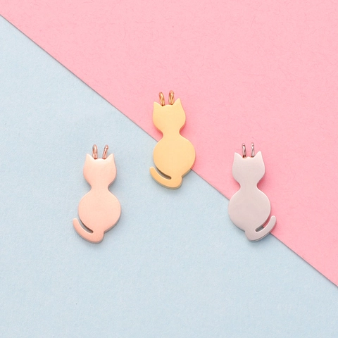 Cat Pendant Charms 304 Stainless Steel Polished Animal Silhouette DIY Jewelry Making Accessories Pet Tag Cute