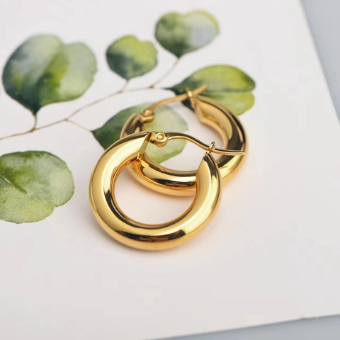 Chunky Hoop Ohrringe Edelstahl Hochglanzpoliert Rund Schmuck Für Damen Minimalistischer Retro Französischer Stil