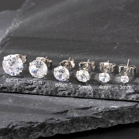 Pendientes De Botón Clásicos De Zirconia Cúbica Redonda Acero Inoxidable Engaste De Cuatro Garras Joyería De Moda Para Hombres Mujeres