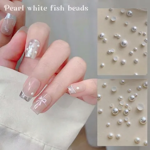 Mermaid Artificial Pearl Glass Beads Flat Back Nail Art Decorations Iridescent DIY Manicure Accessories