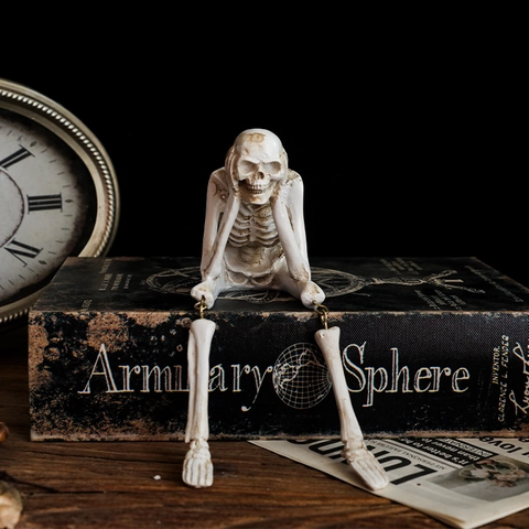 Resin Skeleton Skull Figurines Gothic Home Decor Halloween Ornaments See Hear Speak No Evil Yoga Reading Styles