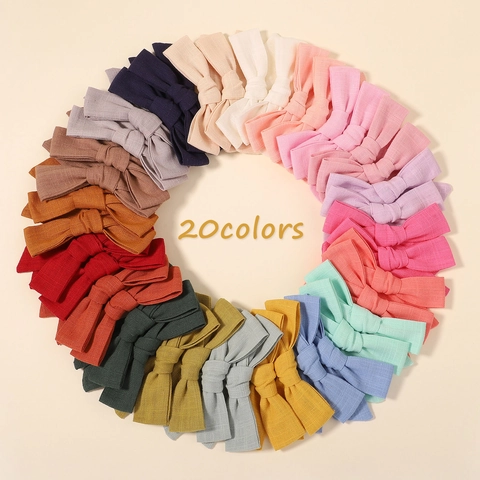 Bow Alligator Hair Clips Linen Cotton Fabric Solid Color Textured For Baby Girls Kids Toddlers Casual Hair Accessories