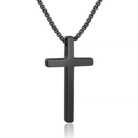 Minimalist Stainless Steel Cross Pendant Necklace For Men ins Style Box Chain Gold Silver Black Titanium Steel Jewelry