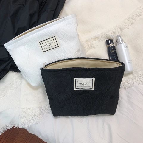 Borsa Cosmetica Jacquard Floreale Organizzatore Trucco Pochette Con Cerniera Vintage Trama A Rosa Borsa Da Viaggio Donna
