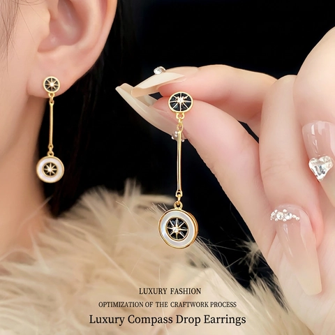 Orecchini Vintage Stella Bussola Con Perno In Argento 925 Rame Placcato Oro Zircone Madreperla Gioielli Donna