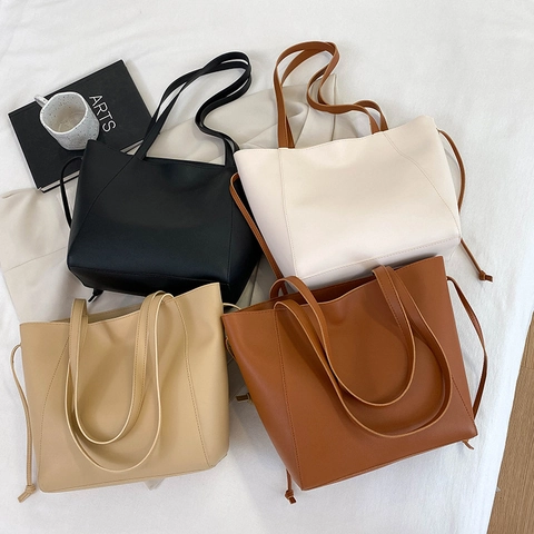 Sac Cabas Cuir PU Grande Capacité Minimaliste Sac À Main Épaule Fermeture Éclair Bureau Couleur Unie