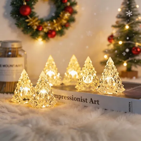Mini Albero Di Natale LED Luce Notturna Texture Cristallo Plastica Iceberg Scrivania Luce Calda Ornamento Da Tavolo Casa