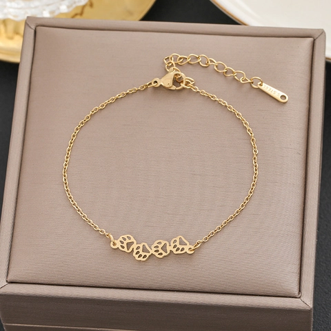 Franse Luxe Titanium Staal Pootafdruk Armband Hol Dier Voetafdruk Ketting Armband Voor Vrouwen Goud Zilver Sieraden