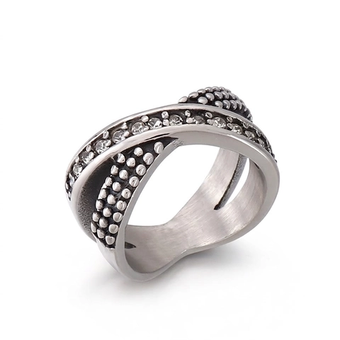 Vintage Edelstahl Kreuz Ring Für Damen Eingelegt Regenbogen Strass Geometrische Gewebte Band Schmuck Geschenk Mode Fingerring