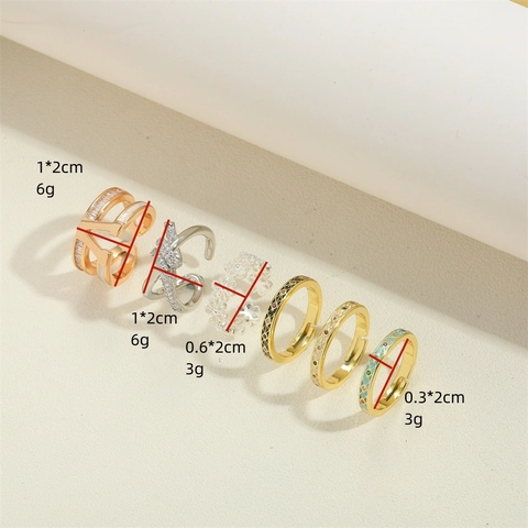 Vintage Copper Zirconia V-Shaped Open Adjustable Ring Luxury Enamel Knot Flower Geometric Finger Ring For Women Fashion Jewelry