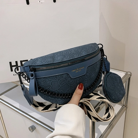 Borsa Da Petto Da Donna E Portamonete Rotondo Pelle PU Goffrata Fiori Tracolla Geometrica Larga Moda Borsa A Tracolla