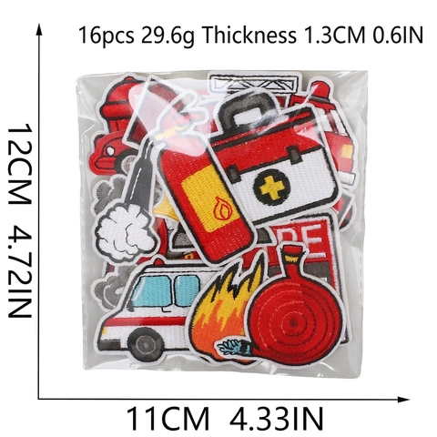 Geborduurde Patches Brandweer Vrachtwagen Ambulance Brandblusser Decoratief Polyester Garen Opstrijkbaar Voor Kinderkleding