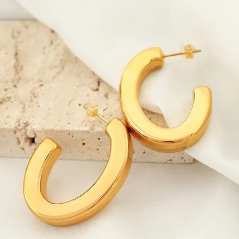 Chunky Hoop Earrings C-Shaped Mirror Polished Stainless Steel Minimalist Geometric Fashion Jewelry Gift For Women