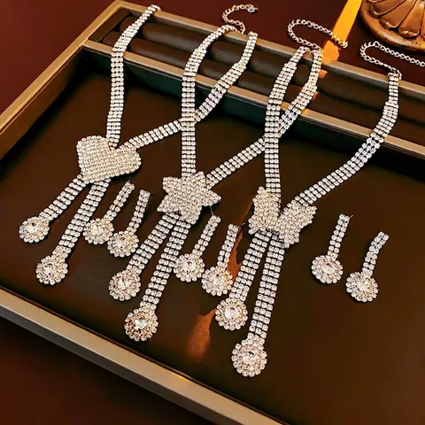 Rhinestone Necklace And Earrings Jewelry Alloy Heart Star Butterfly Tassel Luxury Party Fashion For Women