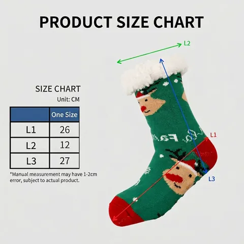 Women Christmas Floor Socks Thick Fleece Lined Sherpa Thermal Anti-Slip Cabin Sleep Socks Santa Reindeer Snowflake Pattern