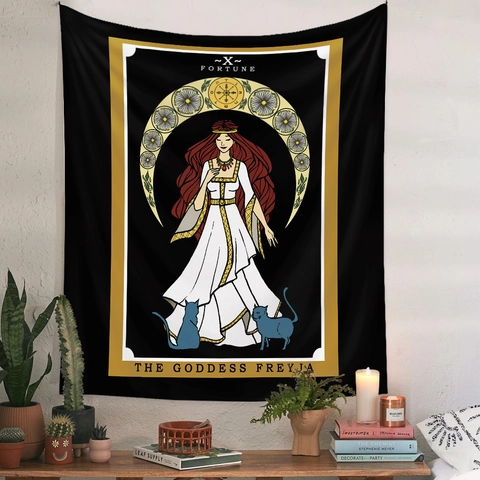 Tapiz Tarot Diosa Nórdica Freyja Fortuna Místico Estético Colgante De Pared Tela Poliéster Para Dormitorio Sala Decoración