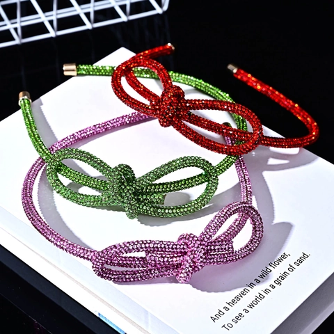 Cerchietto Fiocco Strass Luccicante Donna Cristallo Vetro Nodo Sottile Cerchio Capelli Elegante Moda Dolce Accessorio