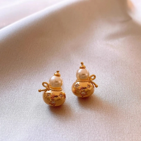 Wulu Flaschenkürbis Künstliche Perlenstecker Vergoldete Legierung Schleife Stern Strass Elegant Mit Silbernem Ohrstecker Für Damen