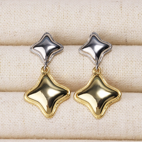 Irregular Starfish Drop Earrings Two Tone Copper Gold Silver Plated Geometric Star Jewelry For Women