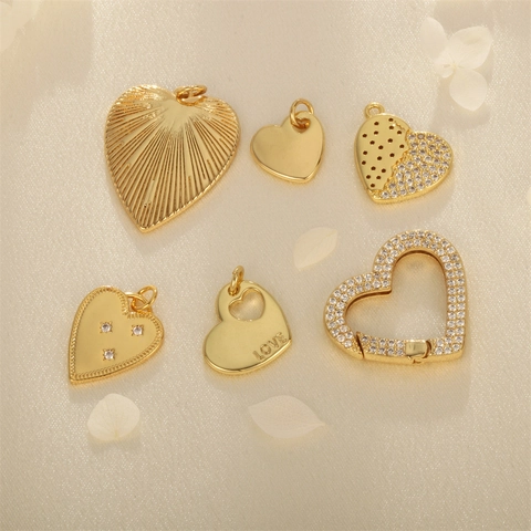 Ciondoli A Cuore Rame Placcato Oro Con Zirconia Cavo Amore Inciso Fai Da Te Creazione Gioielli Pendenti