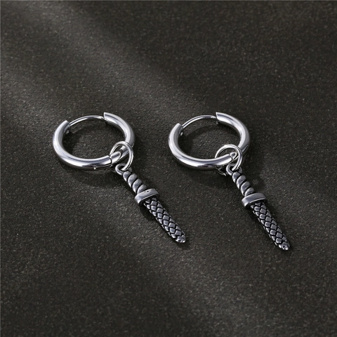 Dagger Pendant Hoop Earrings 316L Stainless Steel Gothic Punk Retro Sword Drop Jewelry Men Women
