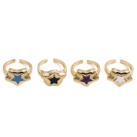 Stervormige Verstelbare Open Ring Koper Verguld Email Zirkoon Geometrische Trendy Sieraden Voor Vrouwen