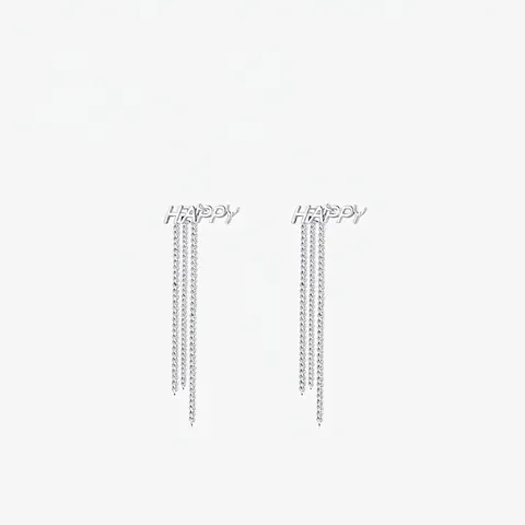 925 Sterling Silber Happy Letter Ohrhänger Für Damen Lange Kette Quaste Hängen Schmuck Minimalistisch Persönlichkeit Mode